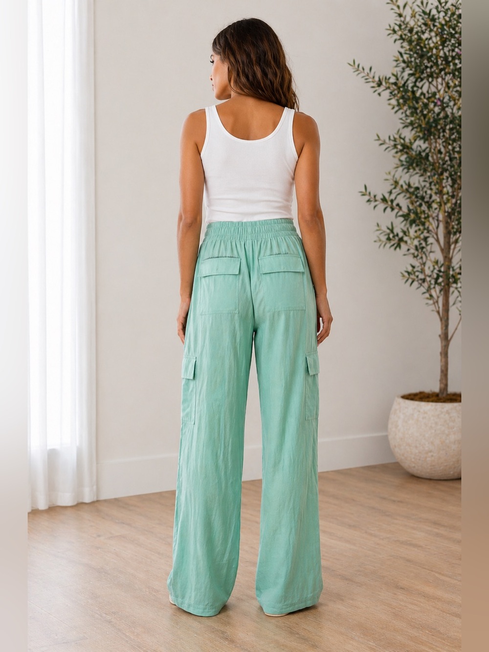 NWT SHORE Linen pants Pastel Turquose - Picture 2 of 6